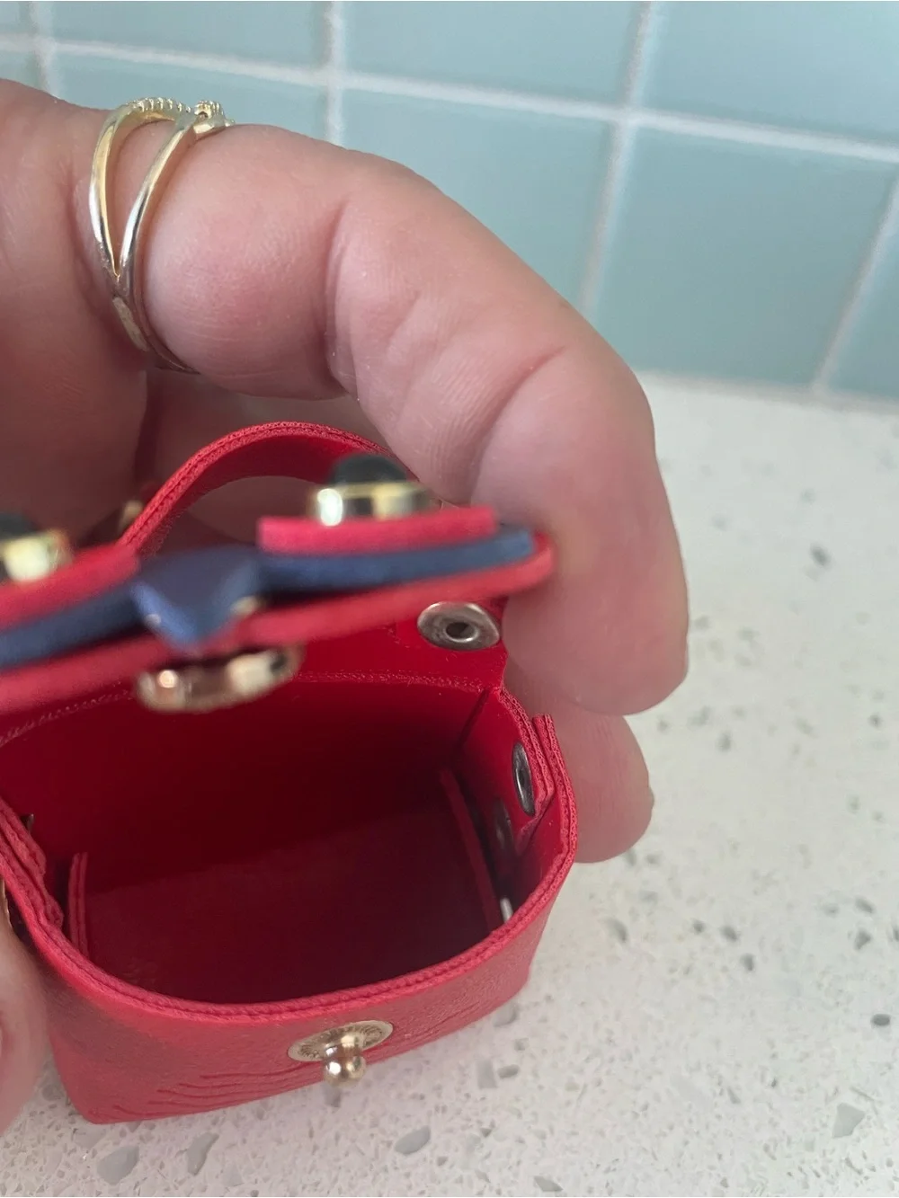 Red Owl Bag Keychain with Navy Accents